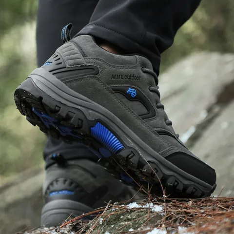 Women Men Winter Waterproof Hiking Shoes Fleece Lined Warm Outdoor Trekking Boots Anti-Slip Rubber Sole Cow Suede Walking Shoes