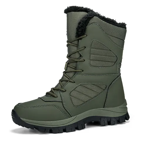 Women Snow Boots Winter Waterproof Synthetic Leather Outdoor Hiking Cotton Shoes Faux Fur Lined Thick Sole Non-Slip Boots