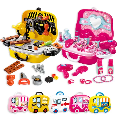 Children Pretend Play Toy Set Simulation Kitchen Tools Makeup Medical Carry Case Educational Role Play Suitcase Toy For Kids