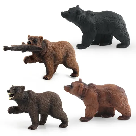 Realistic Wild Animal Bear Model Simulation Brown Black Bear Eating Fish PVC Action Figure Educational Toy For Kids Gift