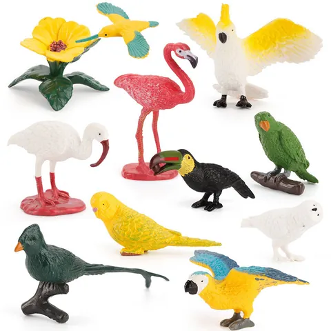 Realistic PVC Bird Models Simulation Parrot Flamingo Toucan Hummingbird Educational Figures Toys For Kids Desktop Decoration