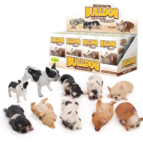 Figurines de Simulation Bouledogue Français Endormi en PVC Mini Poses de Chiot Boîte Aveugle pour Bureau Maison Voiture Cadeau