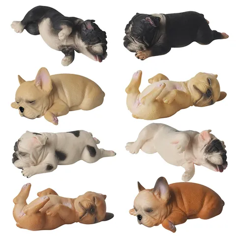 Figurines de Simulation Bouledogue Français Endormi en PVC Mini Poses de Chiot Boîte Aveugle pour Bureau Maison Voiture Cadeau