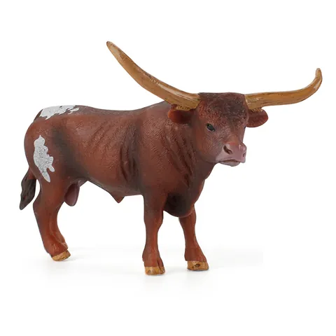 Realistic Texas Longhorn Bull Animal Model Solid PVC Hand Painted Cattle Figurine Kids Cognitive Educational Toy Home Decor