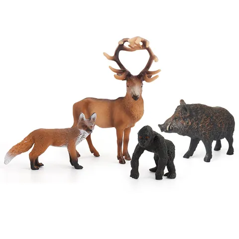 Realistic Wildlife Animal Model Simulation Chimpanzee Fox Stag Wild Boar PVC Educational Toy Figures Gift