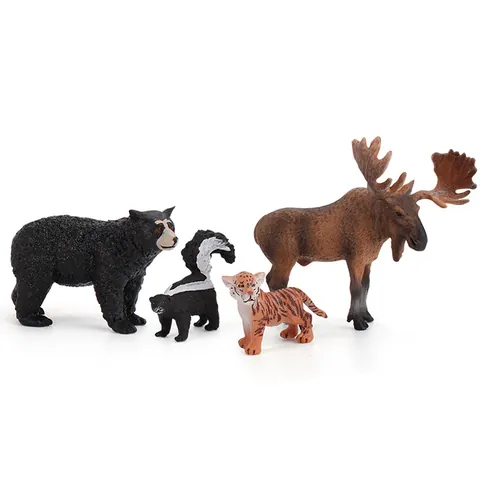 Simulation Wildlife Animal Models Educational Realistic PVC Tiger Skunk Black Bear Moose Solid Action Figures Kids Toys