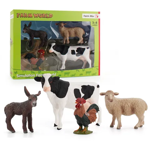 Realistic Farm Animal Figurines PVC Hand Painted Cow Sheep Donkey Rooster Educational Toy Models For Kids Gift