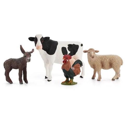 Realistic Farm Animal Figurines PVC Hand Painted Cow Sheep Donkey Rooster Educational Toy Models For Kids Gift