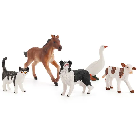 Realistic Farm Animal Model Set PVC Hand Painted Solid Miniature Horse Shepherd Dog Cat Goose Cow Educational Toys For Kids