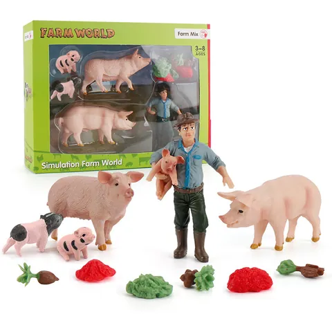 Realistic Farm Animal Figurines PVC Solid Pig Model Farmer Action Figure And Vegetable Accessories Kids Toy Gift