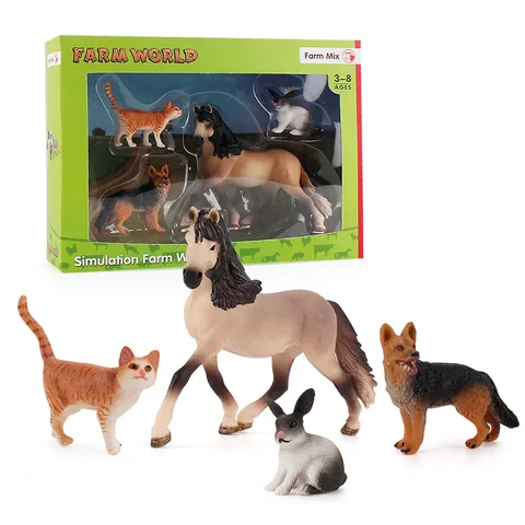 Realistic Farm Animal Model Toy Set PVC Hand Painted Horse Dog Cat Rabbit Figurines For Children Learning Educational Gift