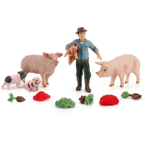 Realistic Farm Animal Figurines PVC Solid Pig Model Farmer Action Figure And Vegetable Accessories Kids Toy Gift