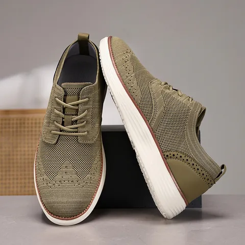 Herren Business Casual Fliegendes Webgitter Dress Walking Schuhe Leicht Atmungsaktiv Low Top Schnürschuhe Oxford Übergröße