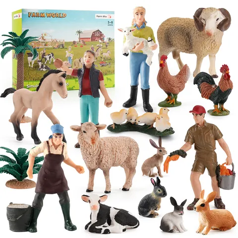 Simulation Farm Animal World Realistic PVC Horse Cow Sheep Pig Rabbit Poultry Figurine Farmer Models Kids Educational