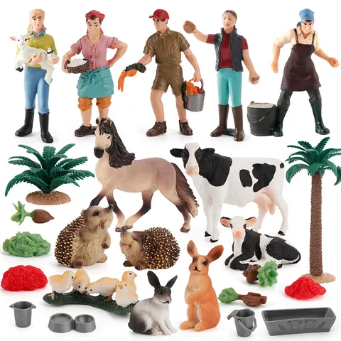 Simulation Farm Animal World Realistic PVC Horse Cow Sheep Pig Rabbit Poultry Figurine Farmer Models Kids Educational