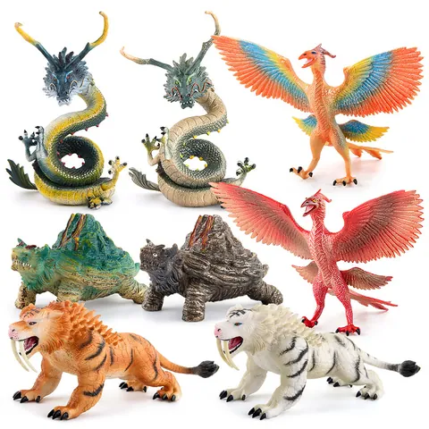 Modelo de Bestias Mitológicas Chinas Antiguas Dragón Azul Tigre Blanco Pájaro Vermellón Tortuga Negra Juguete PVC Decoración