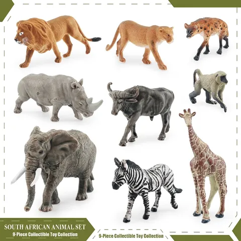Collezione di Figurine di Animali della Fauna Selvatica Sudafricana in PVC Realistico Con Leone Elefante Zebra per Bambini
