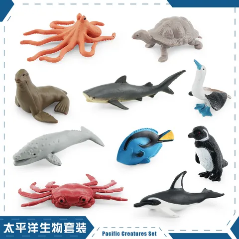 Set di Giocattoli Modello di Simulazione di Animali Marini del Pacifico Creature Oceaniche in PVC Realistiche Squalo Pinguino Polpo Figure Educative per Bambini