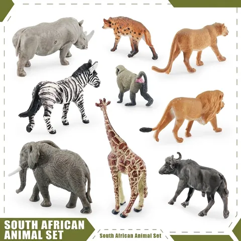 Collezione di Figurine di Animali della Fauna Selvatica Sudafricana in PVC Realistico Con Leone Elefante Zebra per Bambini