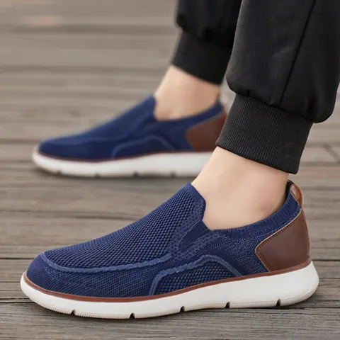 Men's Large Size Mesh Breathable Loafers Lightweight Slip-on Casual Shoes Mesh Walking Sneakers With Splicing Detail