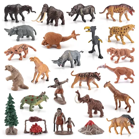 Realistic Prehistoric Animal Simulation Ancient World Mammoth Sabertooth Tiger Primitive Human Educational Learning Toy Figures