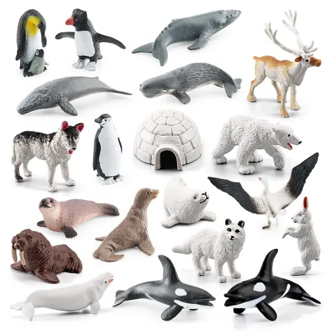 Realistic Polar Animal Figurines With Polar Bear Penguin Reindeer Whale Wolf And Igloo For Kids Educational Science Toy