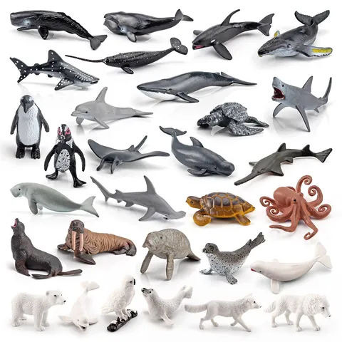 Set de Figuritas Realistas de Animales Marinos Polares de Plástico Ballena Pingüino Tortuga Pulpo Oso Polar Juguetes Educativos