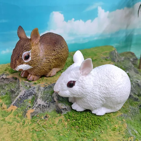 Realistic Simulation Rabbit Model PVC Solid Hand Painted Cottontail White Bunny Figurine Kids Educational Toy Home Decor