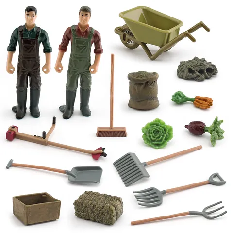 Miniature Farm Model Set Simulation Farm Workers PVC Figures Lawnmower Shovel Farm Tools Forage Vegetable Educational Toys