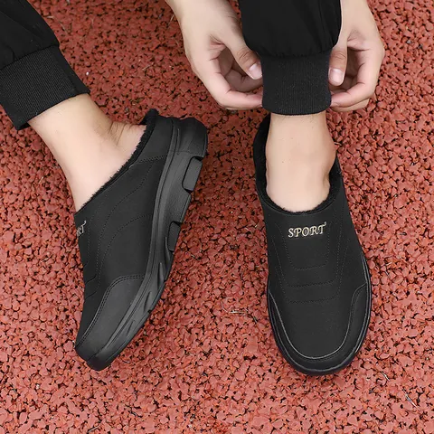 Winter Warm Cotton Slippers Unisex Waterproof Thickened Plush Lining Non-slip Lightweight Sole Casual Outdoor Mules Slipper