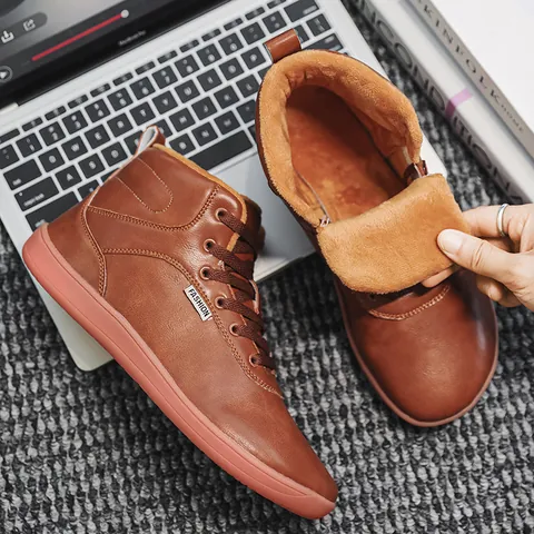 Wide Toe Box Snow Boots Plush High Top Sneakers Men Women Winter Warm Barefoot Cotton Shoes Waterproof Anti-Slip Outdoor Footwear