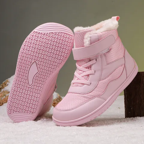 Childrens Outdoor Snow Boots Winter Warm Plush Lined Shoes For Boys Girls Waterproof Anti Slip High Top Hook And Loop Sneakers