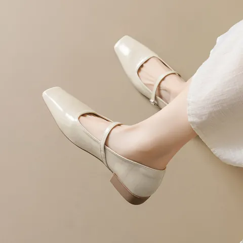 French Style Women Mary Jane Flats Square Toe Microfiber Buckle Strap Low Heel Retro Casual Single Shoes For Women