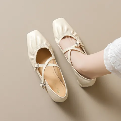 Zapatos Mary Jane Vintage de Punta Cuadrada Para Mujer Tacón Grueso Correa Cruzada Piel Sintética Estilo Francés