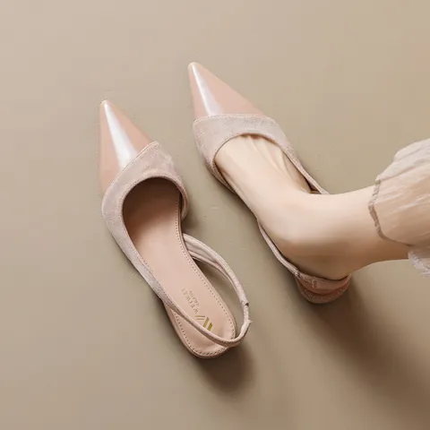 Women Pointed Toe Slingback Flats Patchwork Patent Leather Microfiber Elegant Casual French Style Dress Shoes For Office Party