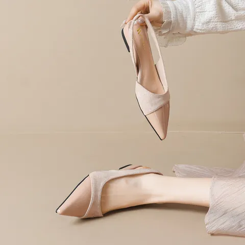 Women Pointed Toe Slingback Flats Patchwork Patent Leather Microfiber Elegant Casual French Style Dress Shoes For Office Party