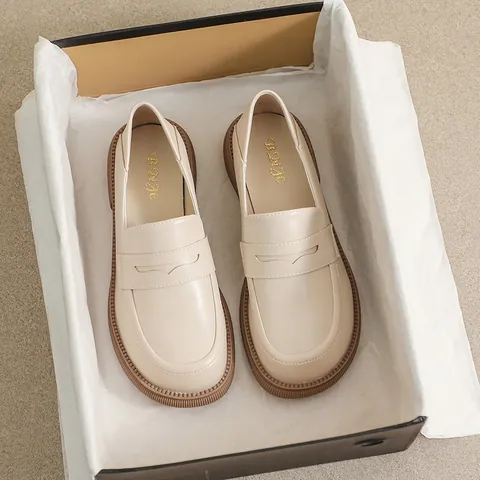 Women Retro British Style Platform Loafers Round Toe Microfiber Leather Slip On Casual Shoes Soft Sole Thick Bottom Flats