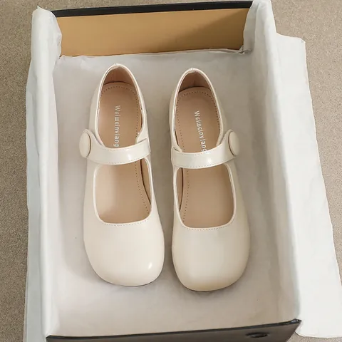 Zapatos Mary Jane Planos para Mujer Punta Redonda Cuero de Microfibra Tira Única Hebilla Suela Blanda Estilo Preppy Francés Zapatos Casuales