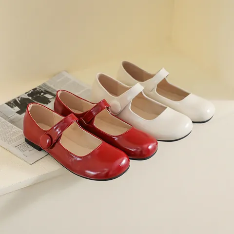Zapatos Mary Jane Planos para Mujer Punta Redonda Cuero de Microfibra Tira Única Hebilla Suela Blanda Estilo Preppy Francés Zapatos Casuales