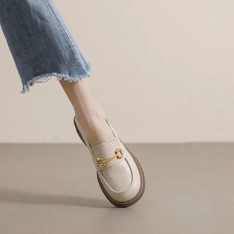 Women Microfiber Leather Platform Loafers Horsebit Buckle Vintage British Style Comfortable Slip On Casual Office Shoes