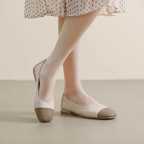Women's Square Toe Ballet Flats Contrast Patchwork Color Microfiber Leather Soft Sole Casual Slip On Low Heel Breathable Office Shoes