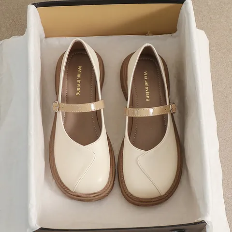 Women's Chunky Heel Mary Jane Shoes Round Toe Platform Microfiber Leather One Strap Casual Retro Loafers Commuter Shoes