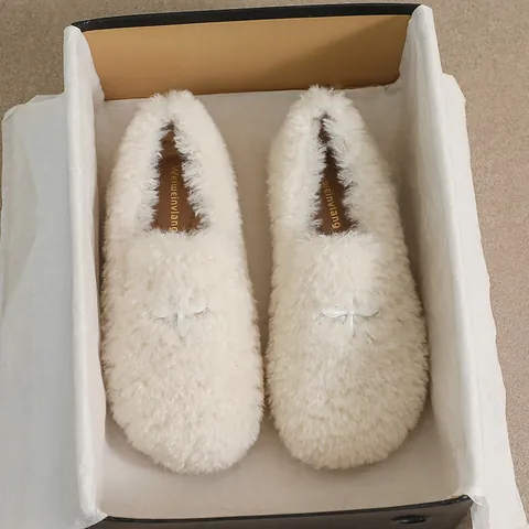 Women Warm Faux Fur Plush Loafers Flat Shoes Round Toe Slip On Thermal Cotton Shoes For Autumn Winter Casual Outdoor