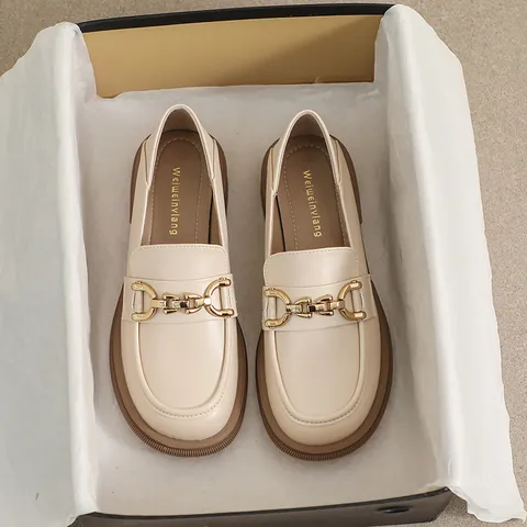 Mocassins pour Femmes Style Britannique Talon Épais Semelle Épaisse Mors de Cheval Cuir Microfibre Confort Quotidien Chaussures de Bureau