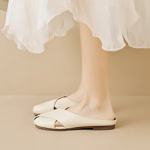 Γυναικείες Casual Flat Παντόφλες Mule Με Σταυρωτό Λουράκι Ανοιχτά Δάχτυλα Δέρμα Μικροϊνών Αναπνεύσιμα Καλοκαιρινά Παπούτσια