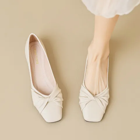 Women's Square Toe Flat Shoes Knotted Microfiber Leather Loafers Soft Sole Slip On Commuter Ballet Flats Casual Office Walking Shoes