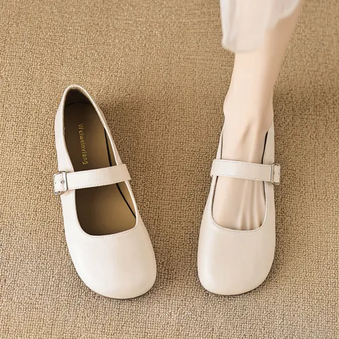Women French Mary Jane Flat Shoes Vintage Round Toe Single Shoes Microfiber Leather Soft Sole Comfortable Daily Footwear