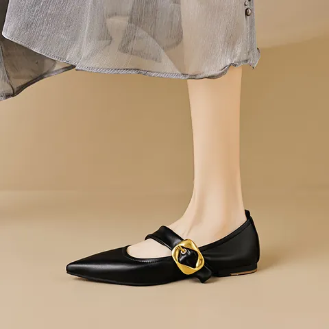 Zapatos Planos Mary Jane para Mujer Punta Estrecha Microfibra Color Sólido Boca Superficial Zapatos Cómodos Oficina Diario