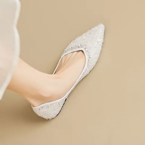 Luxury Rhinestone Women's Flats Microfiber Sequined Fairy Style Pointed Square Toe Wedding Party Ballet Single Shoes