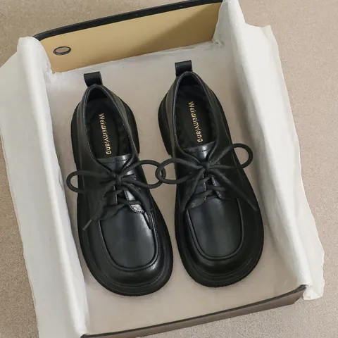 Women's Vintage Microfiber Leather Oxford Shoes Lace-Up Thick Sole Round Toe Platform Loafers 4cm Heel Casual Shoes